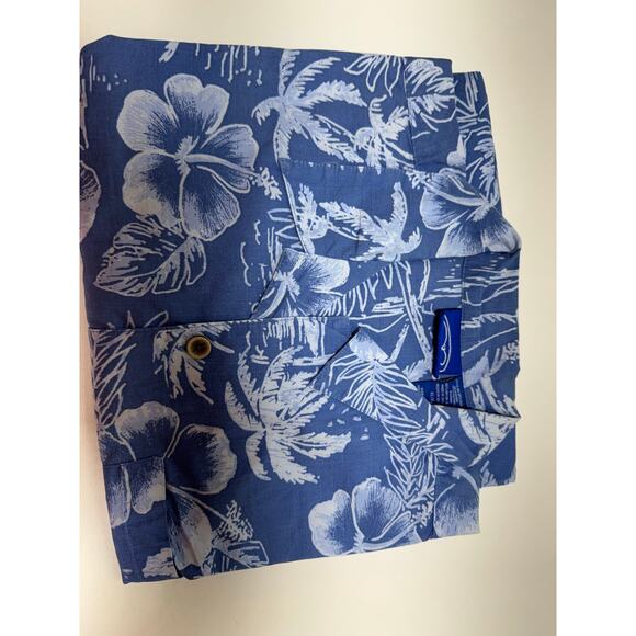 Vtg Ocean Pacific Men’s XL Button Front Shirt Hawaiin Blue White Floral Beach - Picture 8 of 8